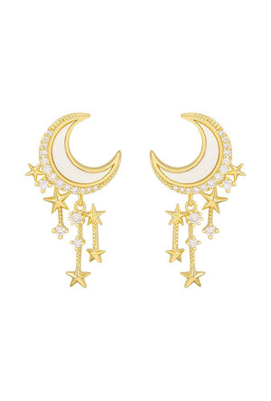 White Crescent Moon & Star Earrings