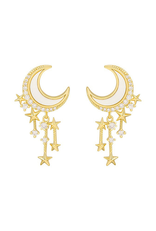 White Crescent Moon & Star Earrings