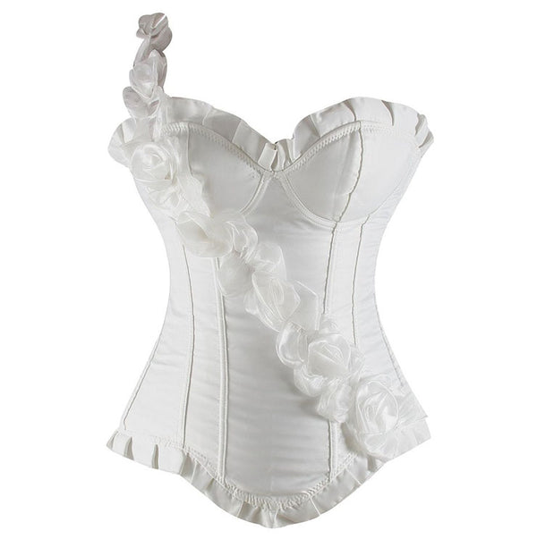 White Floral Strap Overbust Corset