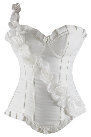 White Floral Strap Overbust Corset