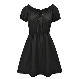 Black Gothic Lace-up Skater Dress