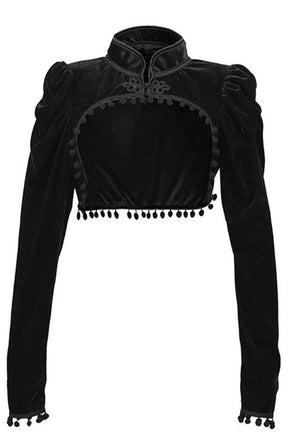 Black Velvet Shrug with Pom Pom Trim