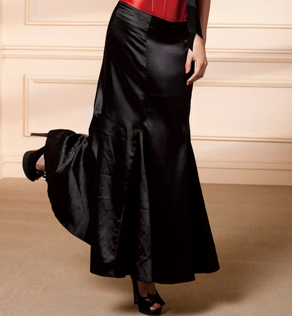 Black Satin Flared Maxi Skirt