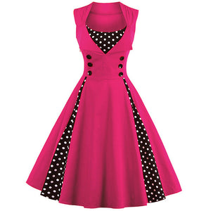 Hot Pink Polka Dot 1950's Swing Dress