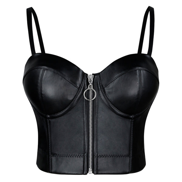 Black Pleather Bustier Crop Top