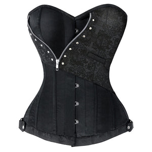 Black Jacquard Steel Boned Corset with Zip