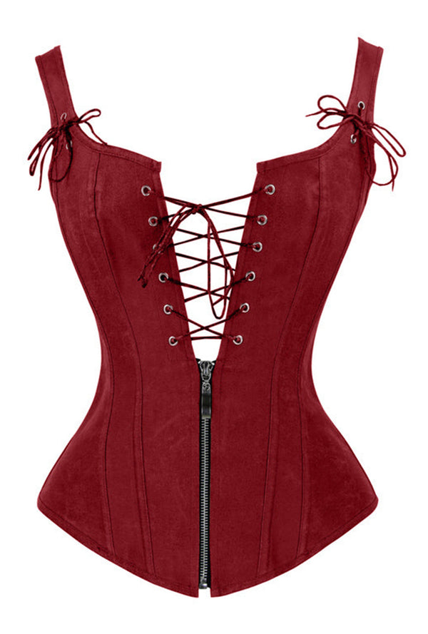 Burgundy Strappy Corset With Zip