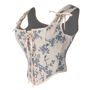 Cream and Blue Floral Corset Vest