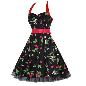 Black Halterneck Cherry 50's Dress