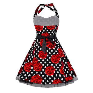 Black Halterneck Roses 50's Dress