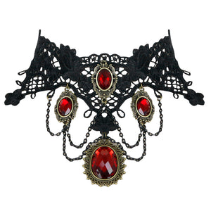 Black Victorian Red Jewel Choker (A)