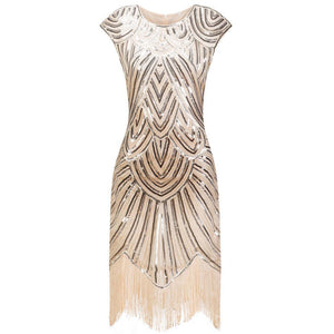 Cream Beaded Cap Sleeve Great Gatsby Dress