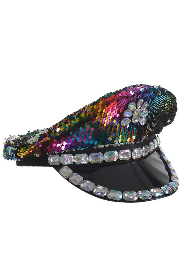 Rainbow Sequin Cap with Jewels