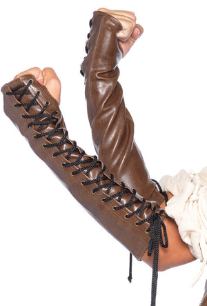 Faux Leather Brown Steampunk Lace-up Gloves