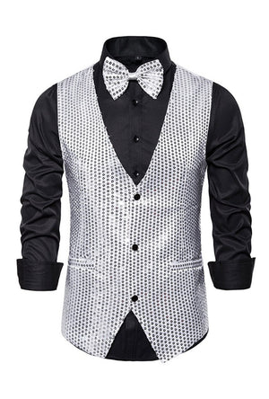 Silver Shiny Sequin Waistcoat