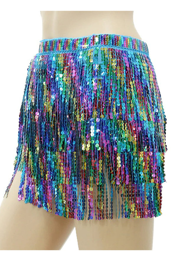 Sky Blue & Rainbow Sequin Wrap Skirt