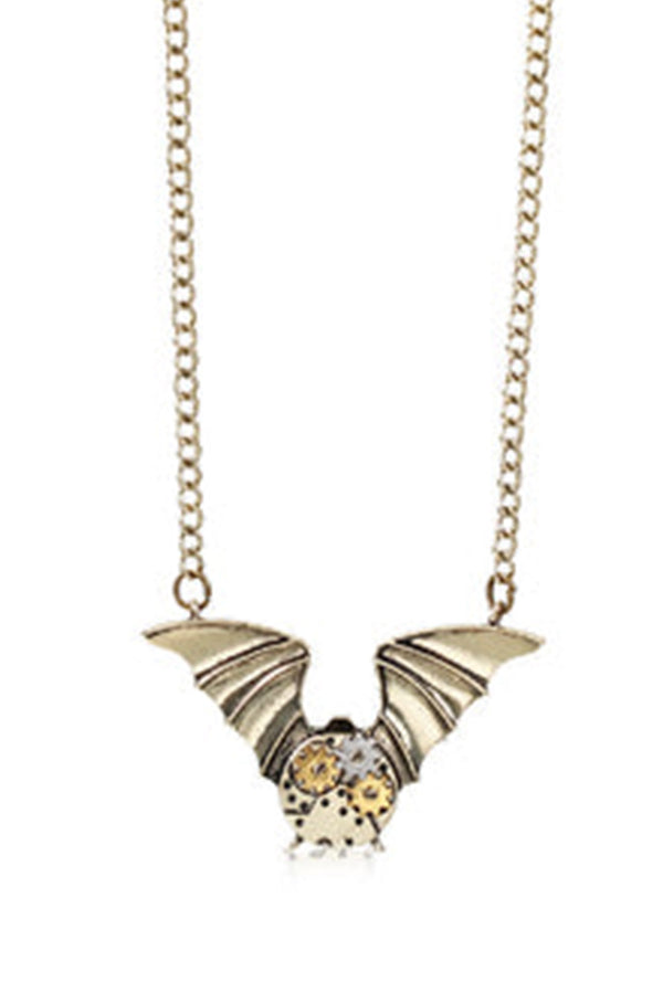 Gold Steampunk Bat Necklace (F)