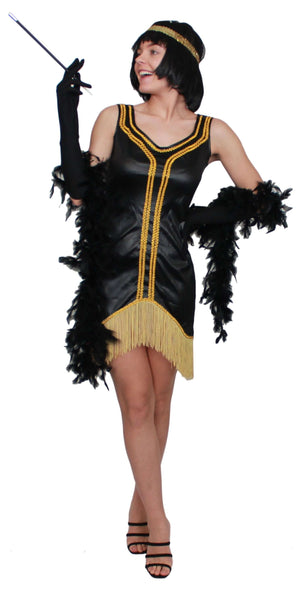 1920's black with gold fringe detail flapper costume