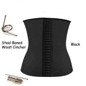 Steel Boned Black Latex Clip Closure Waist Trainer