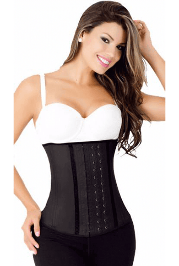 Steel Boned Black Latex Clip Closure Waist Trainer