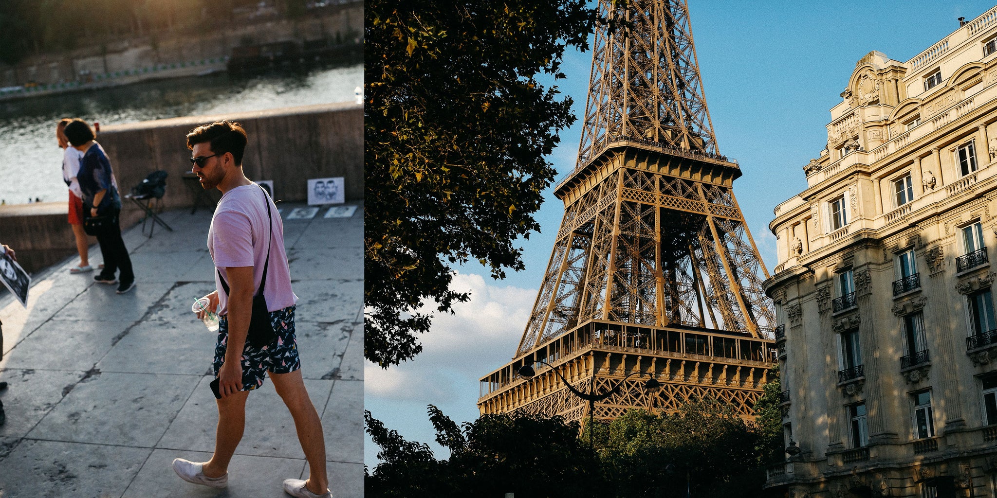 The Eiffel Tower in Paris by Nicole Breanne and Lucas Young wearing Bather's Navy Sail Swim Trunk