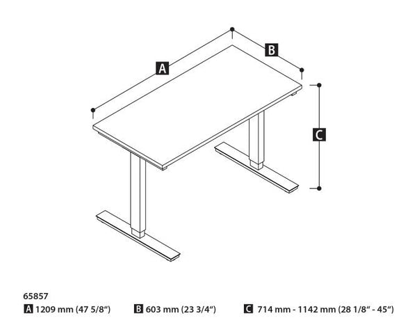 Bestar 24 x 48 Electric Table Dimensional Illustration