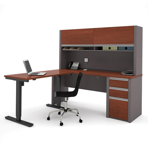Bestar Connexion L-Desk With Hutch Bordeaux & Slate Sitting