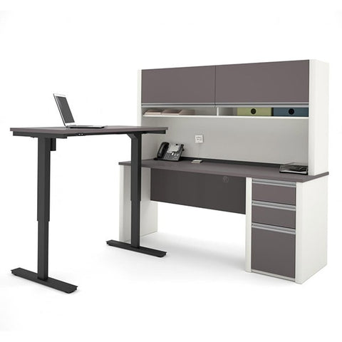 Bestar Connexion L-Desk With Hutch Slate & Sandstone