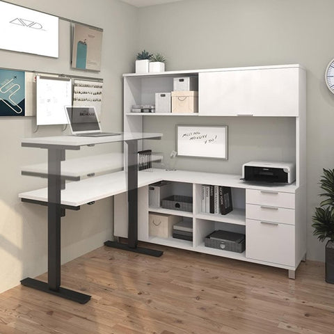 Bestar Pro-Linea L-Desk With Hutch 3D View