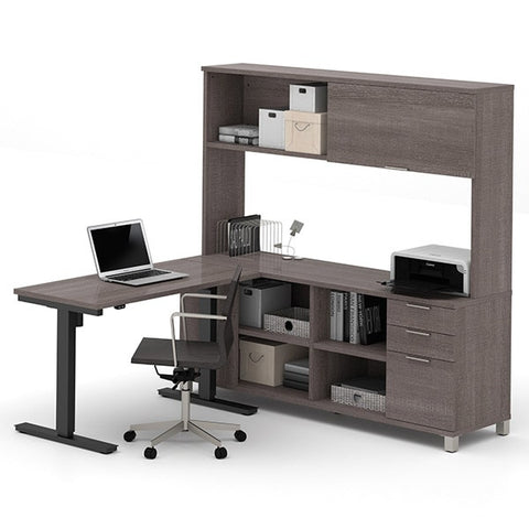 Bestar Pro-Linea L-Desk With Hutch Bark Gray Sitting