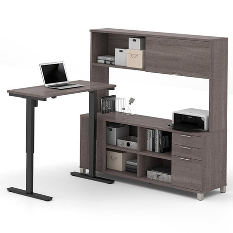 Bestar Pro-Linea L-Desk With Hutch Bark Gray