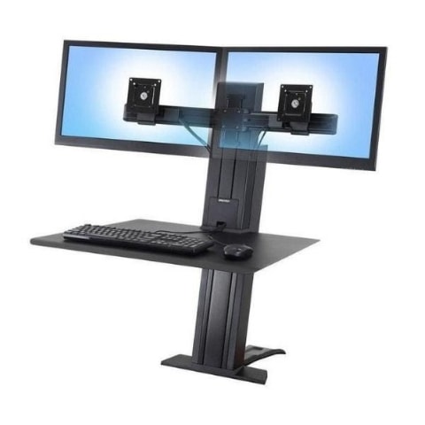 Ergotron WorkFit SR Dual Monitor Sit Stand Workstation 3D View Black