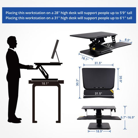 Flexispot M5M 32 inch Compact Standing Desk Converter Height and Dimensions