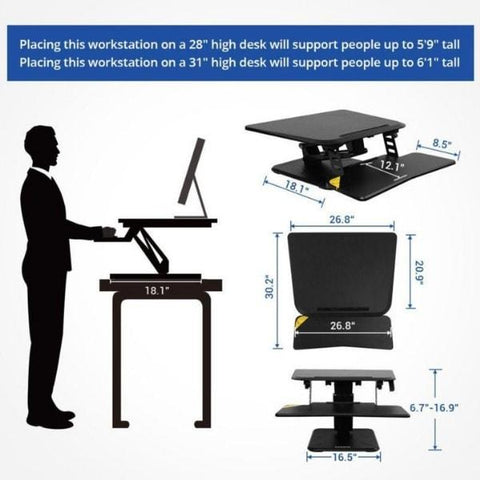 Flexispot M5 27 inch Compact Standing Desk Converter Height and Dimensions