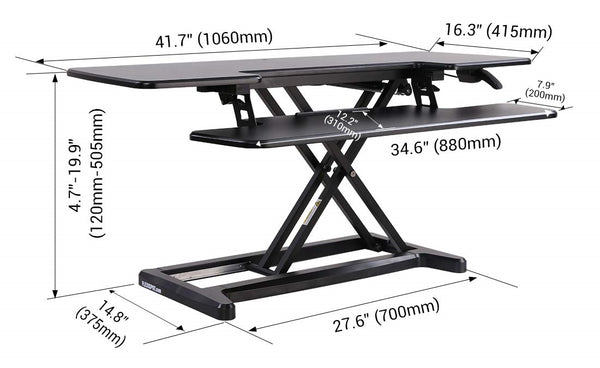 Flexispot M7L 42 inch Alcove Standing Desk Converter Dimensional Illustration