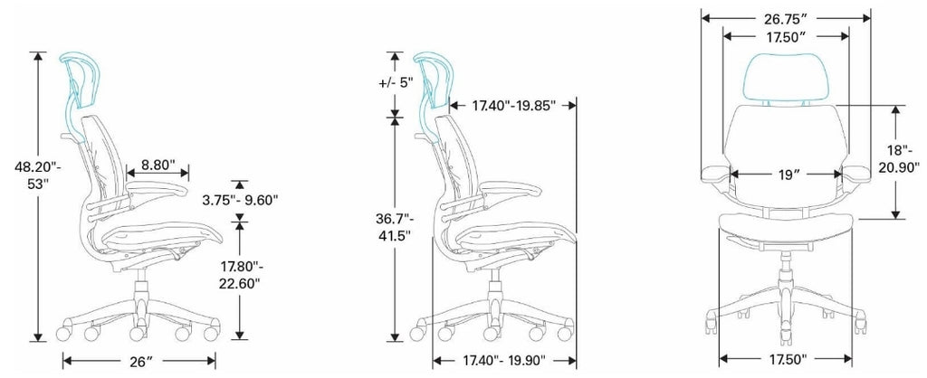 Humanscale Freedom Headrest Task Chair Dimensional Illustration