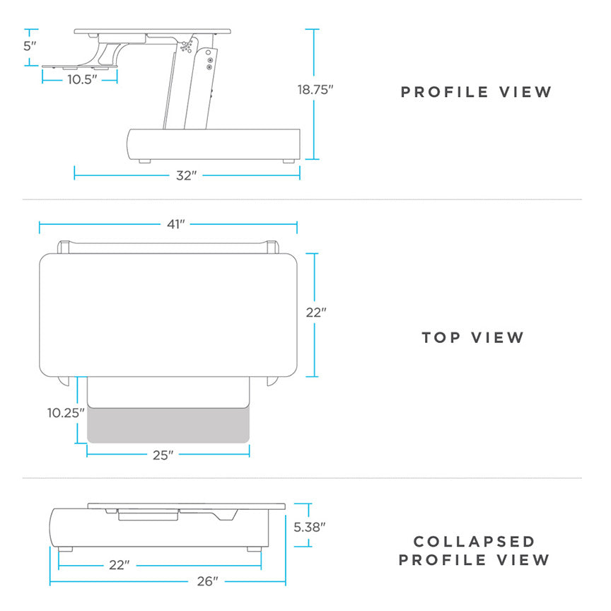 InMovement DT2 Standing Desk Converter Dimensions