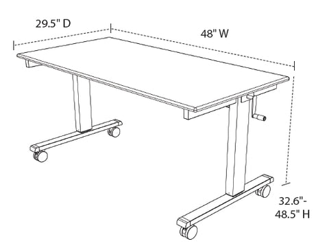 Luxor 48 Crank Adjustable Stand Up Desk Dimensional Illustration