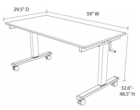 Luxor 60 Crank Adjustable Stand Up Desk Dimensional Illustration