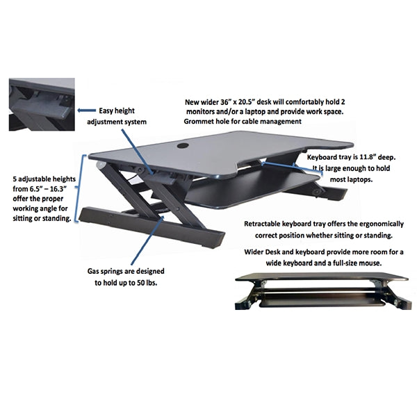 Rocelco DADR Deluxe Adjustable Desk Riser Features