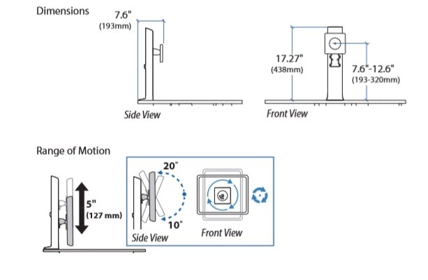 Workfit Single LD Monitor Kit Dimensional Illustration