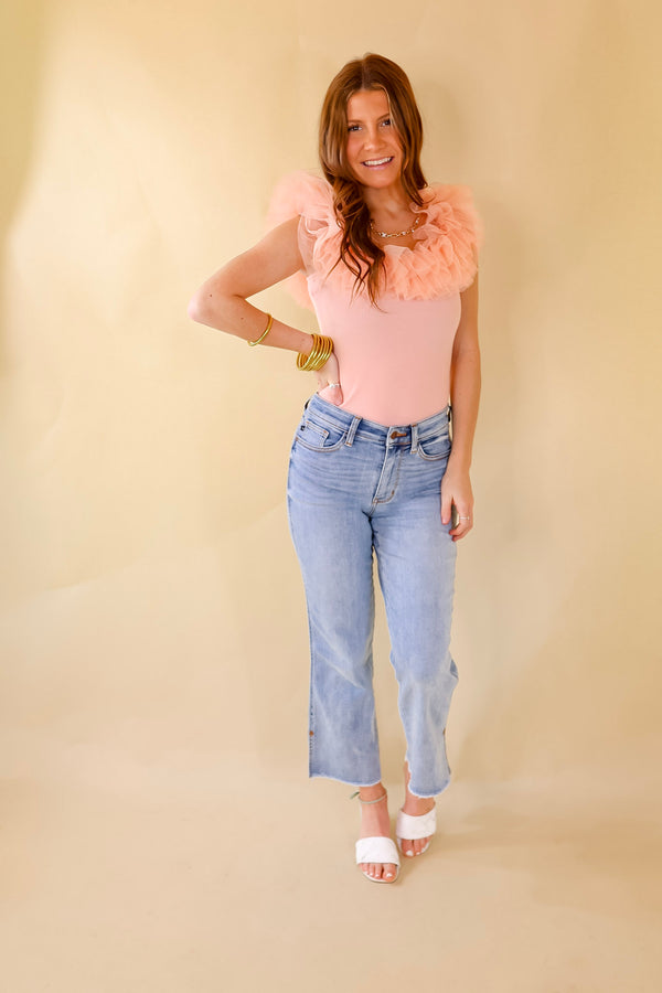 Pose For The Camera Tulle Upper Bodysuit in Coral Pink