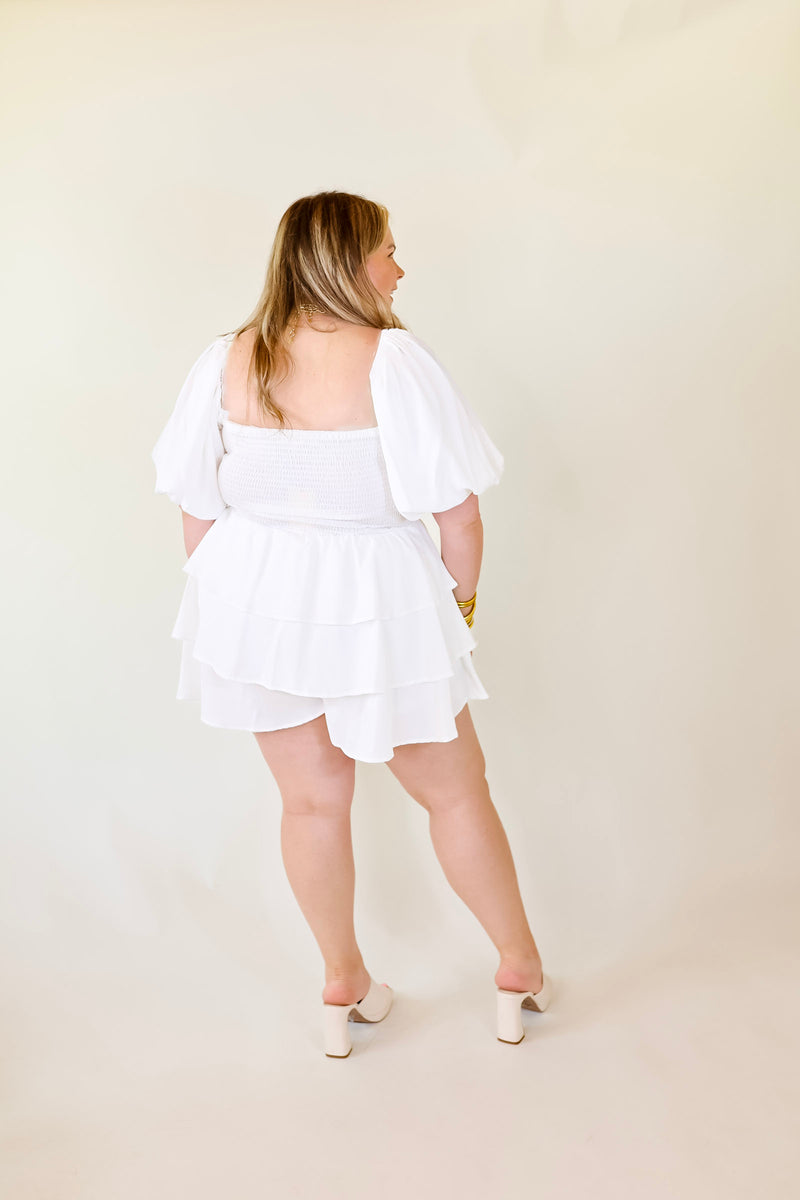 I Want It All Tiered Romper With Puffed Sleeves In White