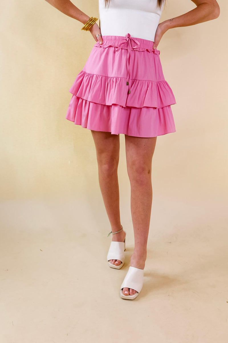 Vibrant Vibes Tiered Skort with Drawstring Waist in Pink