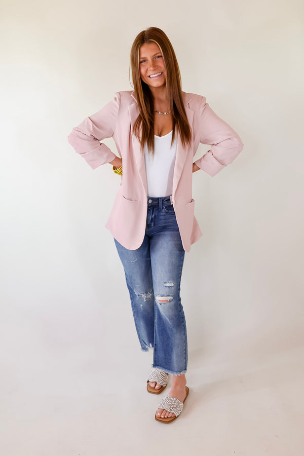 No Bad Angle Blazer With Pockets in Blush Pink