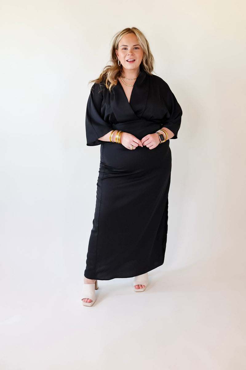 Like Royalty Maxi Dress With a Cross Front and Slit in Black
