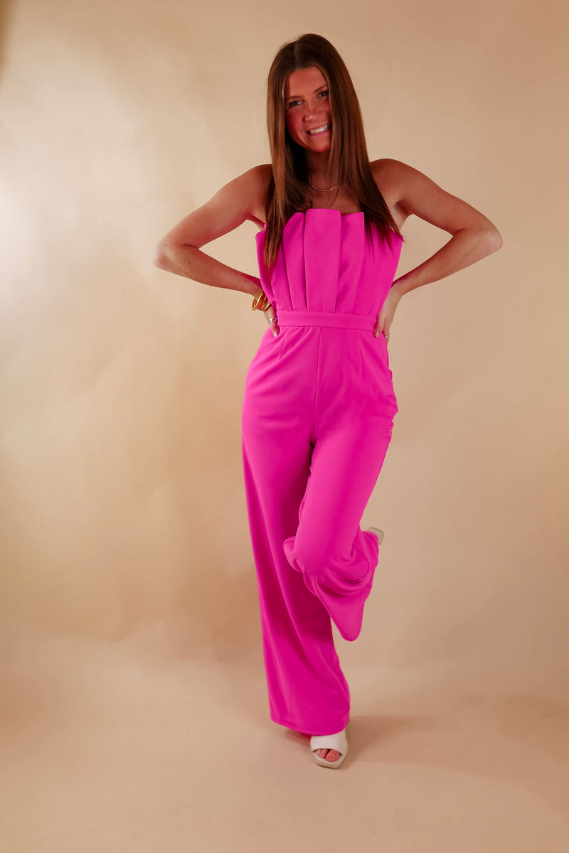 Do It With Pizazz Strapless Jumpsuit in Hot Pink
