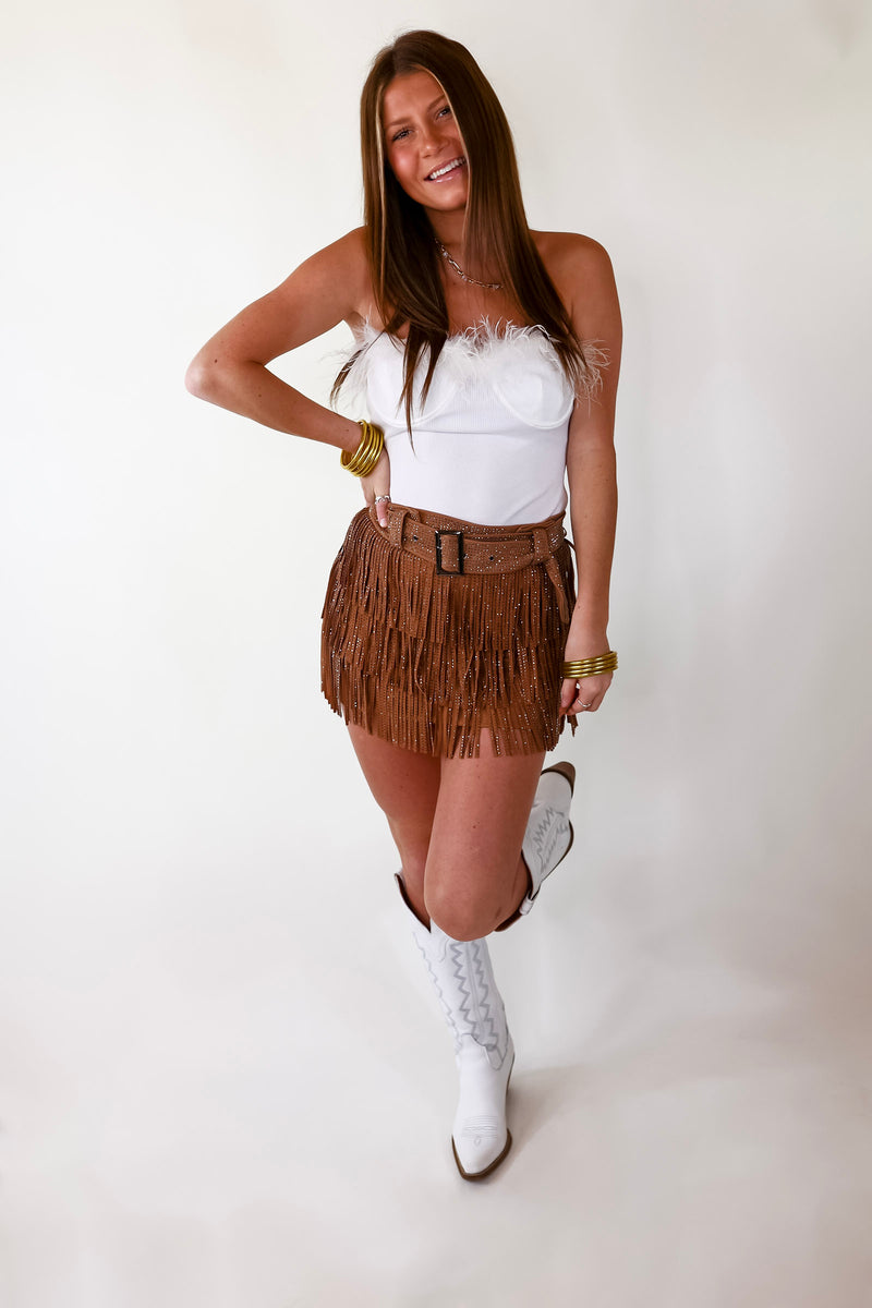 Movie Star Status Strapless Ribbed Bodysuit with Feathers in White