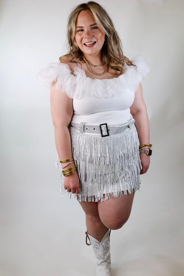 Cowboy Killer Crystal Fringe Mini Skort in White