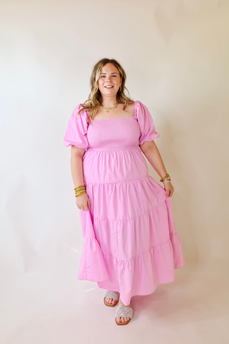 Santorini Sunshine Short Balloon Sleeve Maxi Dress in Light Pink